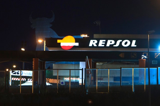 Repsol YPF SA Gas Station And Spanish Bull Symbol